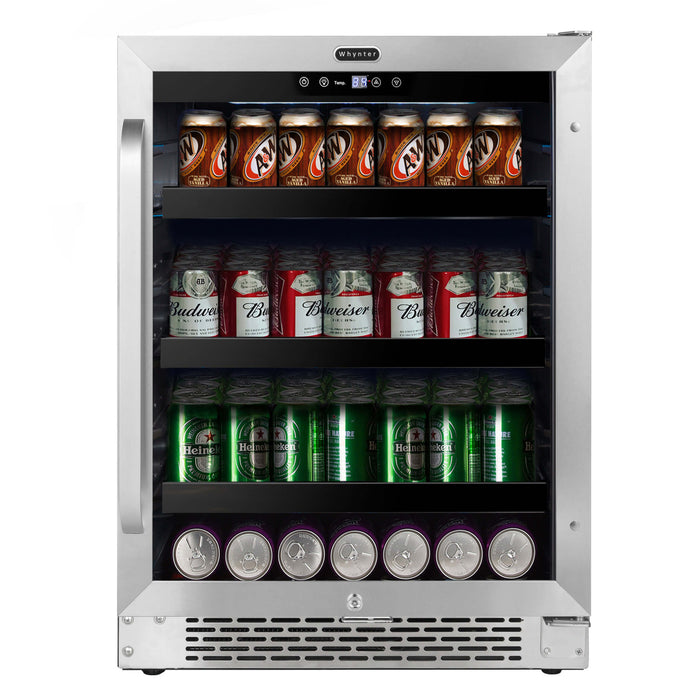 Whynter 24" Built-In 140 Can Undercounter Beverage Refrigerator, Digital Control, Lock, Carbon Filter BBR-148SB