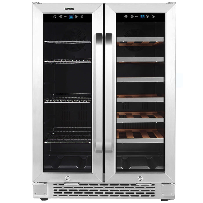 Whynter 24" Built-In French Door Dual Zone Wine Refrigerator (20 Bottle) & Beverage Center (60 Can) BWB-2060FDS