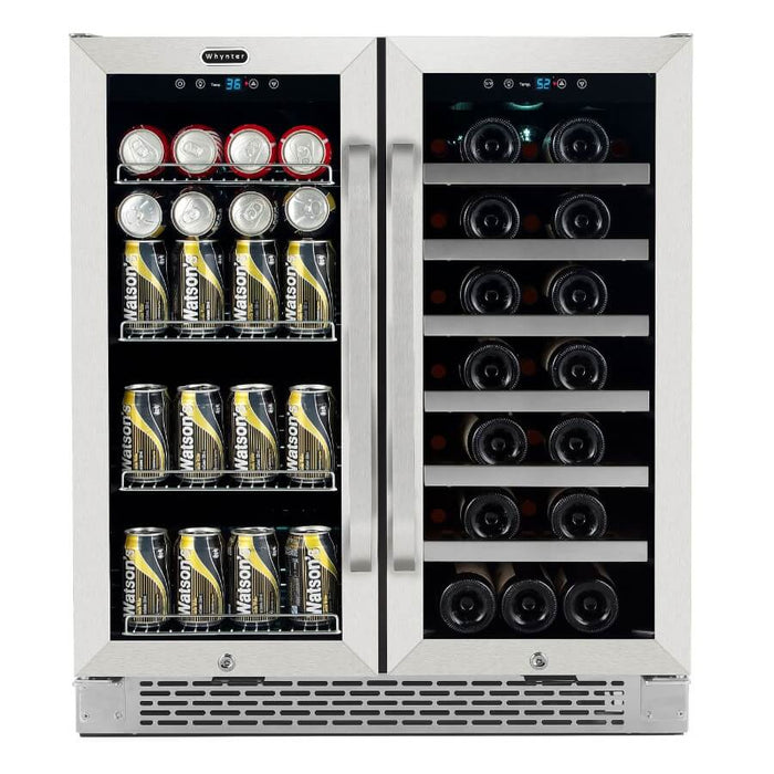 Whynter 30" Built-In French Door Dual Zone Wine Refrigerator (33 Bottle) & Beverage Center (88 Can) BWB-3388FDS