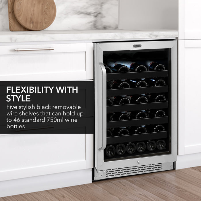 Whynter 24 inch Built-In 46 Bottle Undercounter Stainless Steel Wine Refrigerator with Reversible Door, Digital Control, Lock, and Carbon Filter BWR-408SB