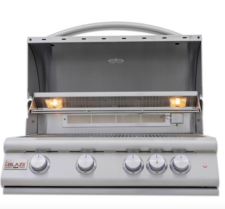 Blaze Premium LTE+ Marine Grade 32-Inch 4-Burner Built-In Propane Gas Grill W/ Rear Infrared Burner & Lift-Assist Hood - BLZ-4LTE3MG-LP