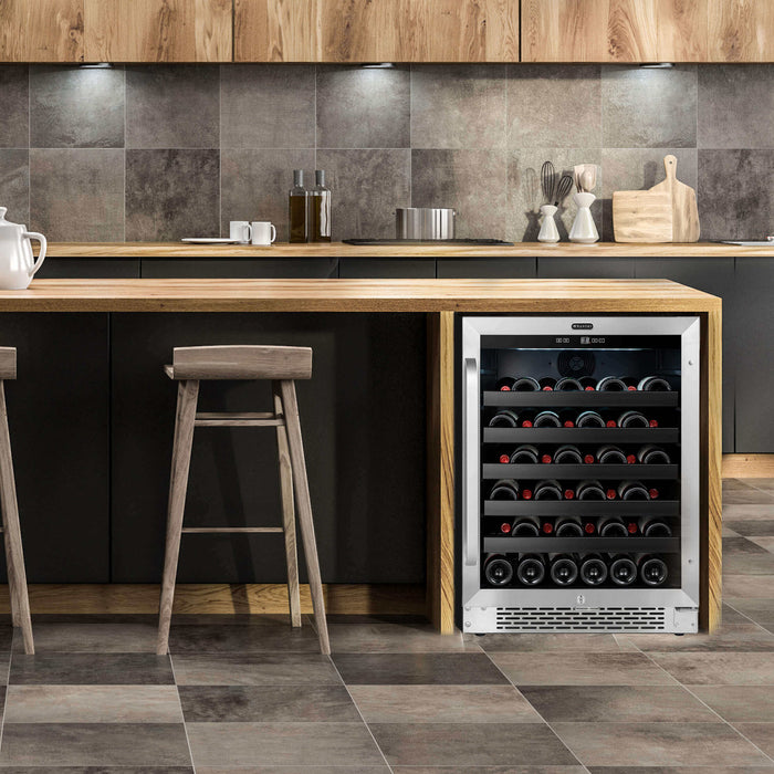 Whynter 24 inch Built-In 46 Bottle Undercounter Stainless Steel Wine Refrigerator with Reversible Door, Digital Control, Lock, and Carbon Filter BWR-408SB