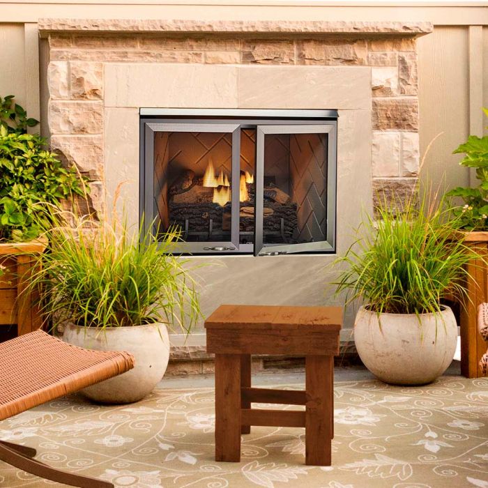 Majestic, Outdoor Lifestyle - 36" Vesper Outdoor Firebox - Herringbone Concrete Refractory - VOFB36-H