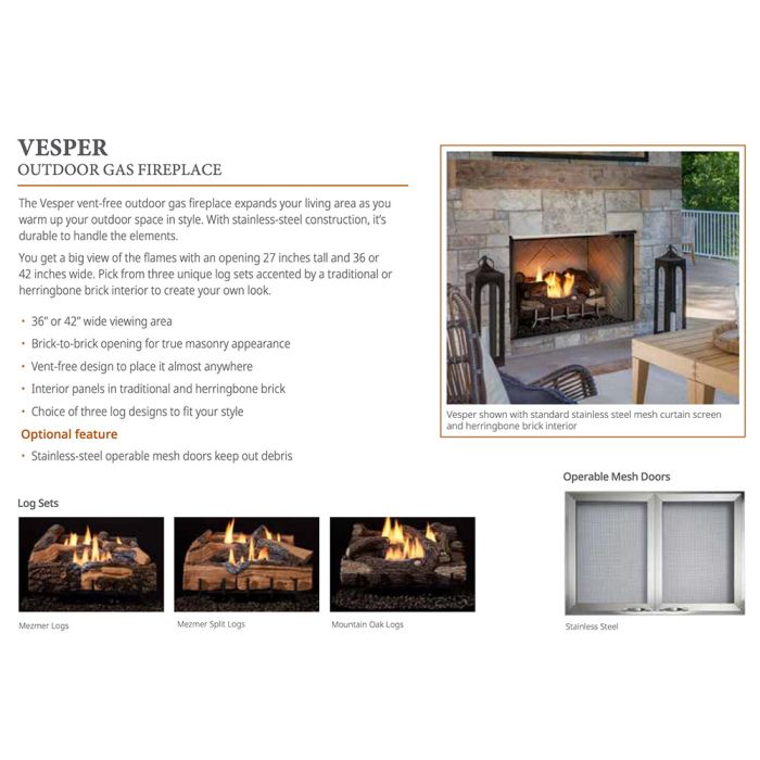 Majestic, Outdoor Lifestyle - 36" Vesper Outdoor Firebox - Herringbone Concrete Refractory - VOFB36-H